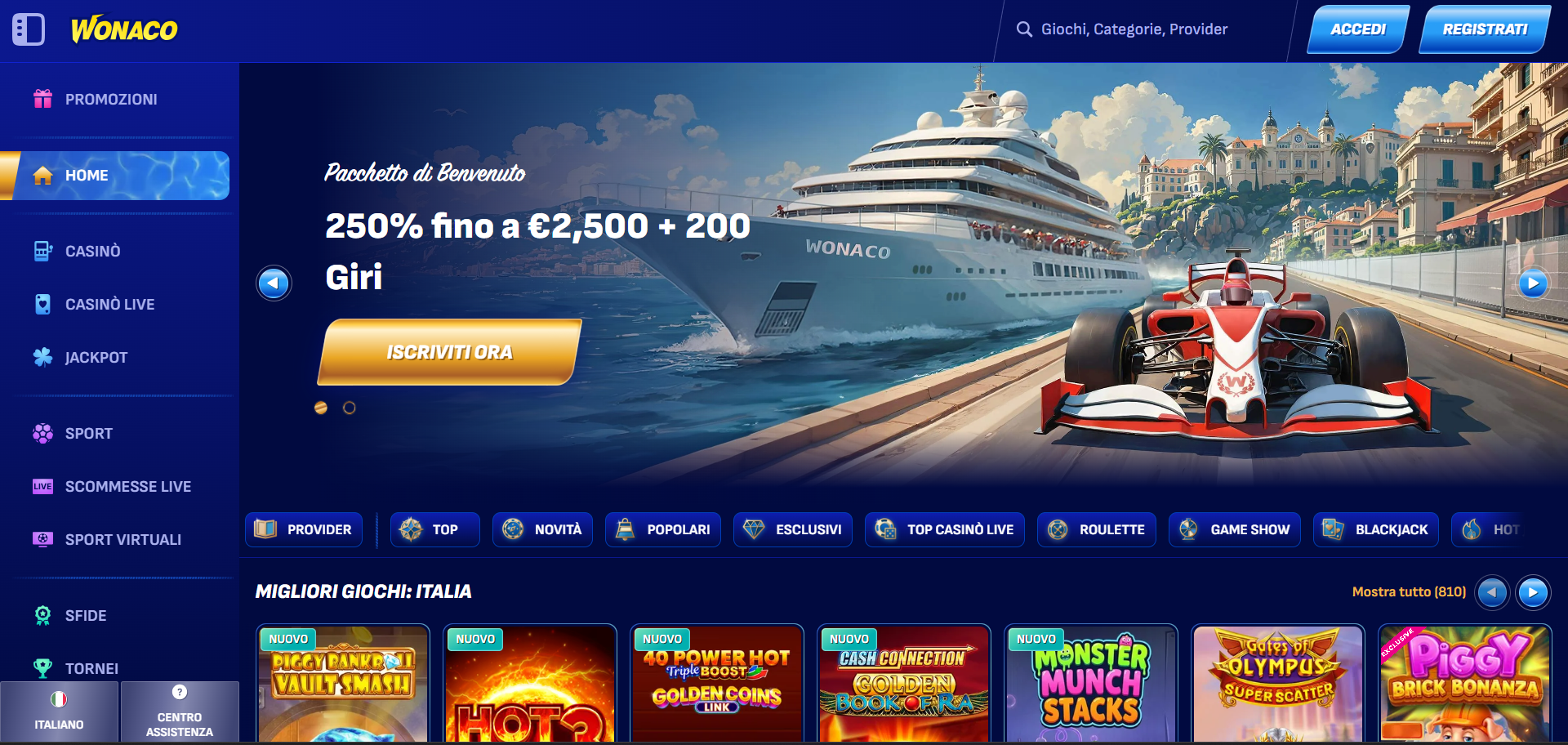 Screenshot of the Wonaco website